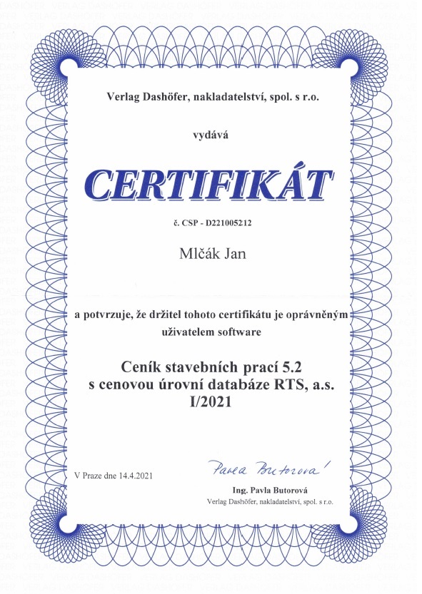 Certifikát RTS